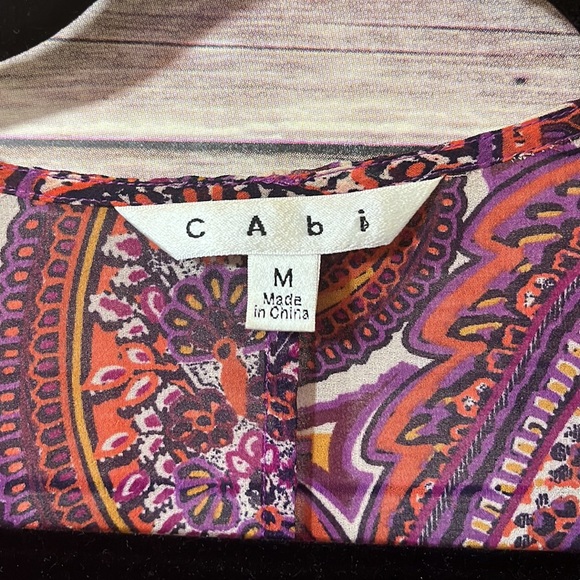⭐️ Cabi Kimono Jacket M Purple Orange Paisley Swim Cover Up Tie Front #84 B1 - Picture 3 of 9
